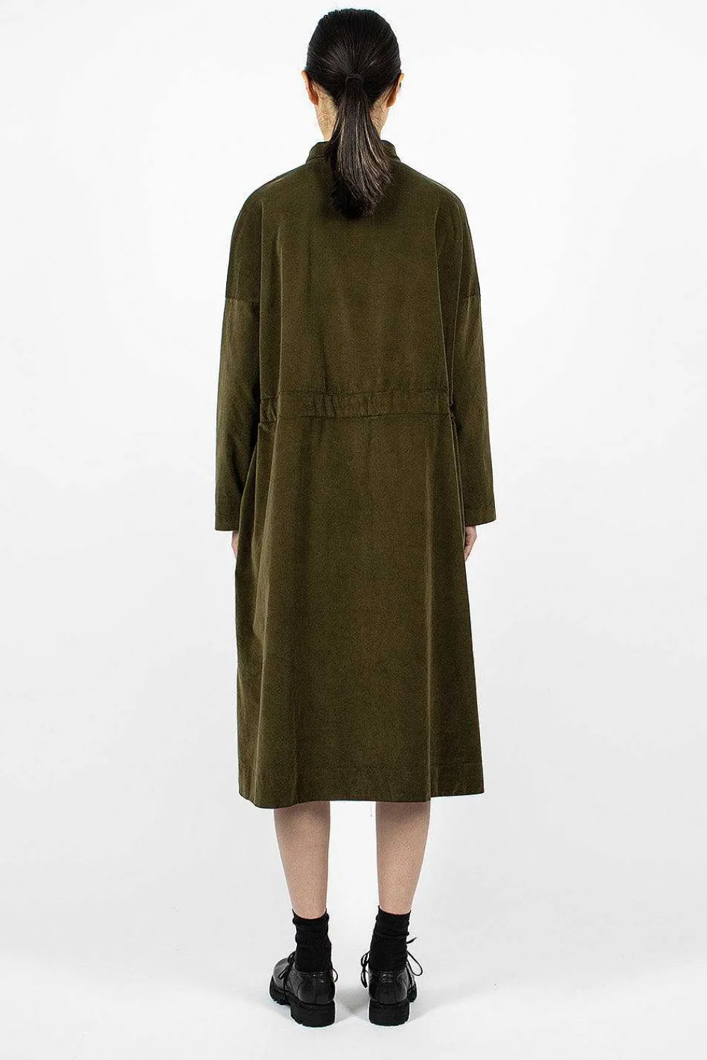 Album di Famiglia 31_195 Collar Drawstring Dress Olive| Dresses