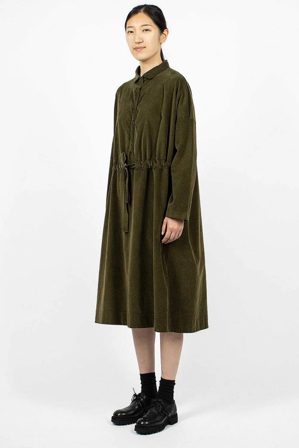 Album di Famiglia 31_195 Collar Drawstring Dress Olive| Dresses
