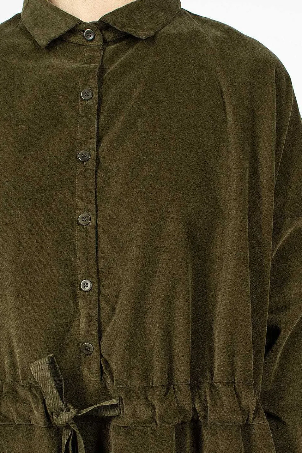 Album di Famiglia 31_195 Collar Drawstring Dress Olive| Dresses