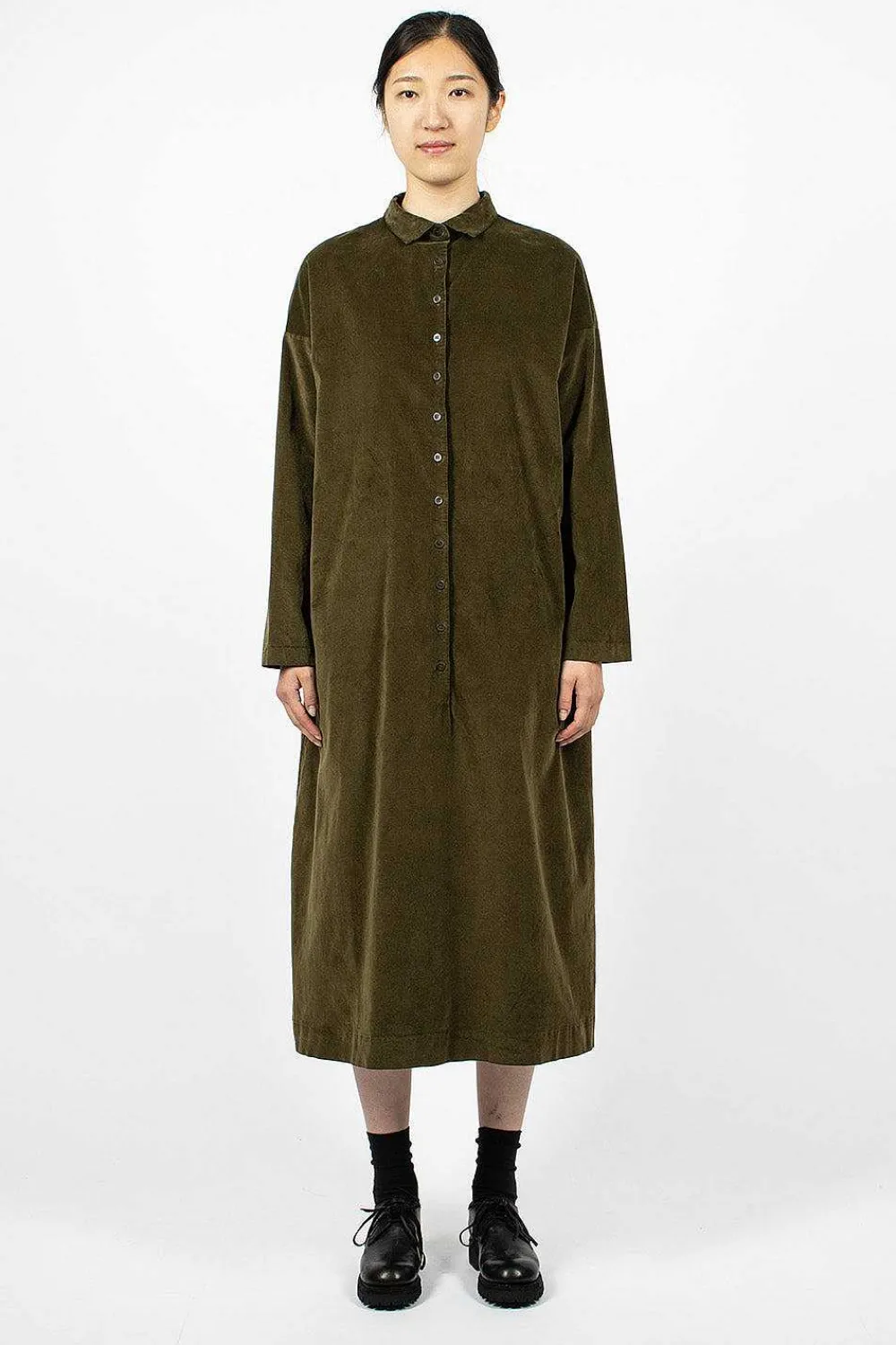Album di Famiglia 31_198 Velvet Collar Dress Olive| Dresses