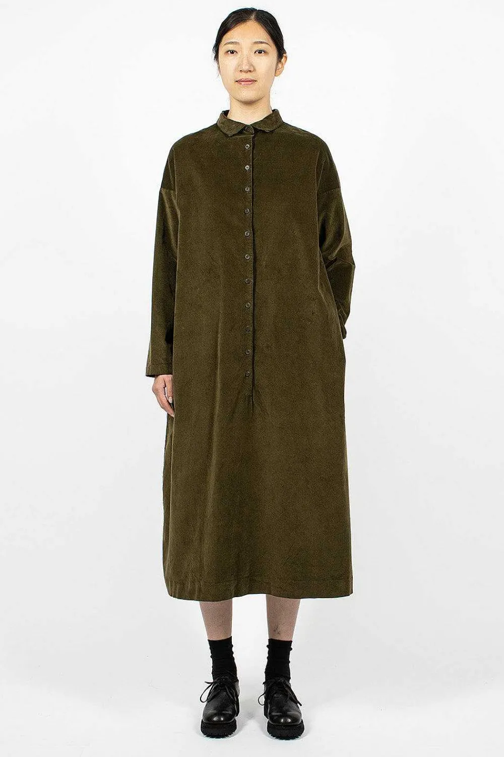 Album di Famiglia 31_198 Velvet Collar Dress Olive| Dresses