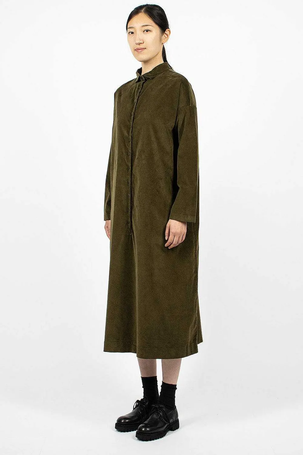 Album di Famiglia 31_198 Velvet Collar Dress Olive| Dresses