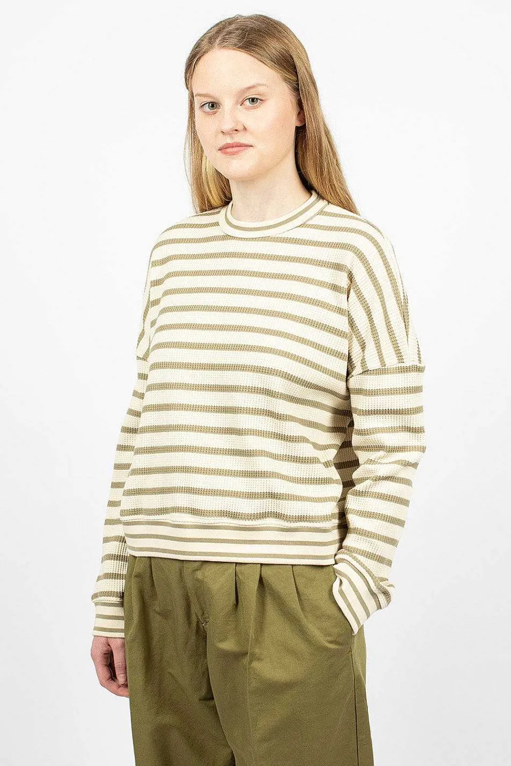 YMC Almost Grown Sweatshirt Olive/Ecru| Tops