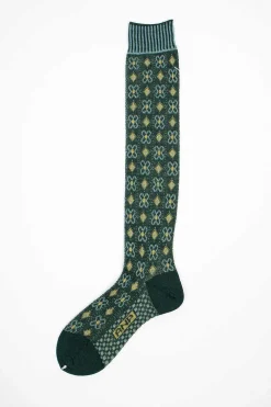 Antipast Am-776Hs Flower Grid Socks Green| Tights & Socks