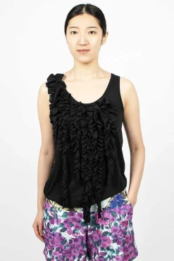 Dries Van Noten Asymmetric Ruffle Top Black| Tops