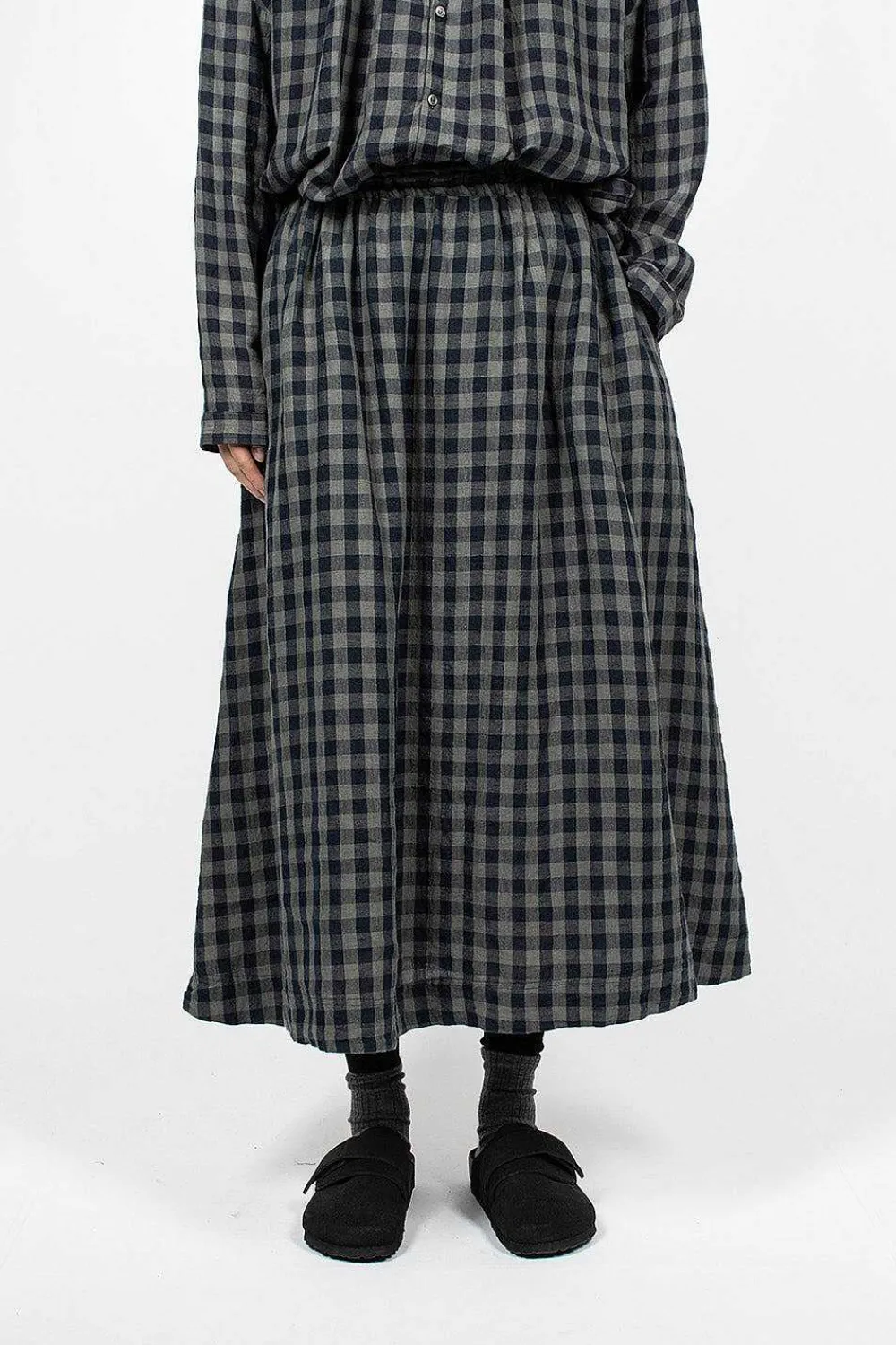 Ichi Antiquités Azumadaki Linen Gingham Skirt| Skirts