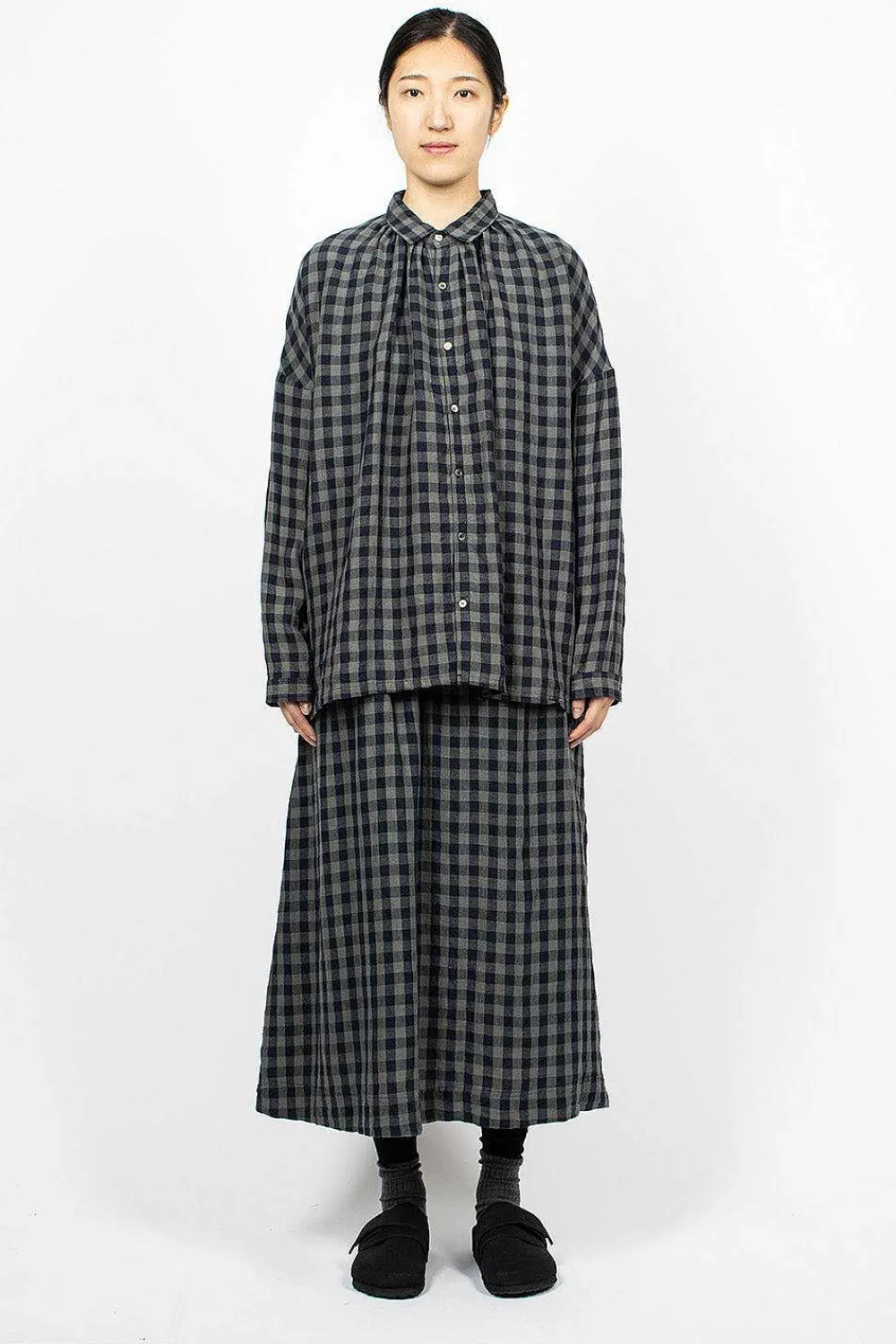 Ichi Antiquités Azumadaki Linen Gingham Skirt| Skirts
