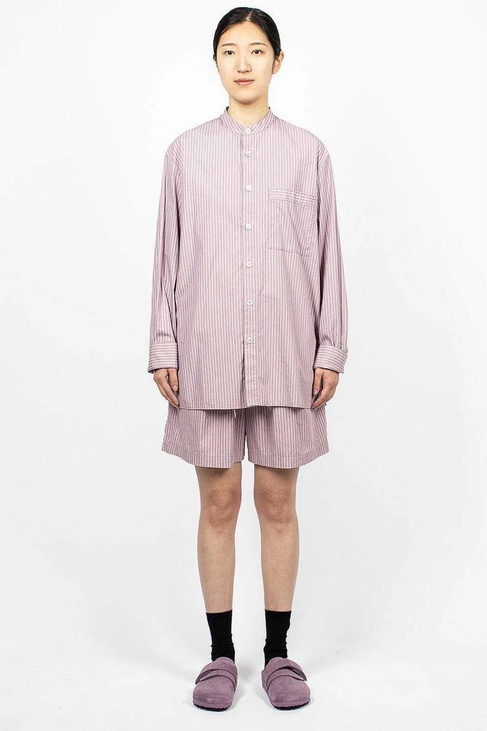 TEKLA Birkenstock 1774 Pyjama Shirt Mauve Stripes| Shirts