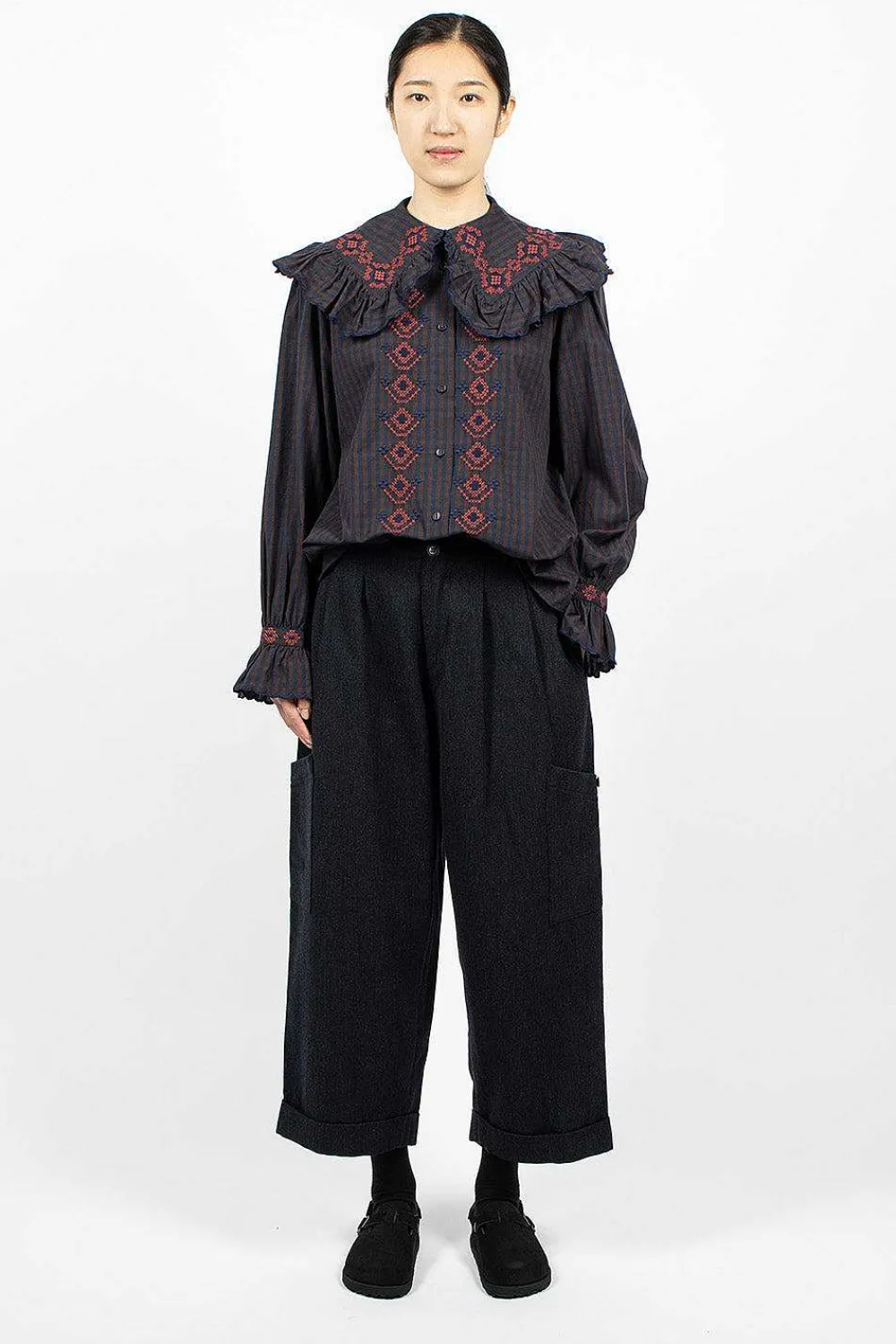 YMC Blossom Gingham Shirt Navy/Brown| Shirts