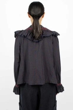YMC Blossom Gingham Shirt Navy/Brown| Shirts