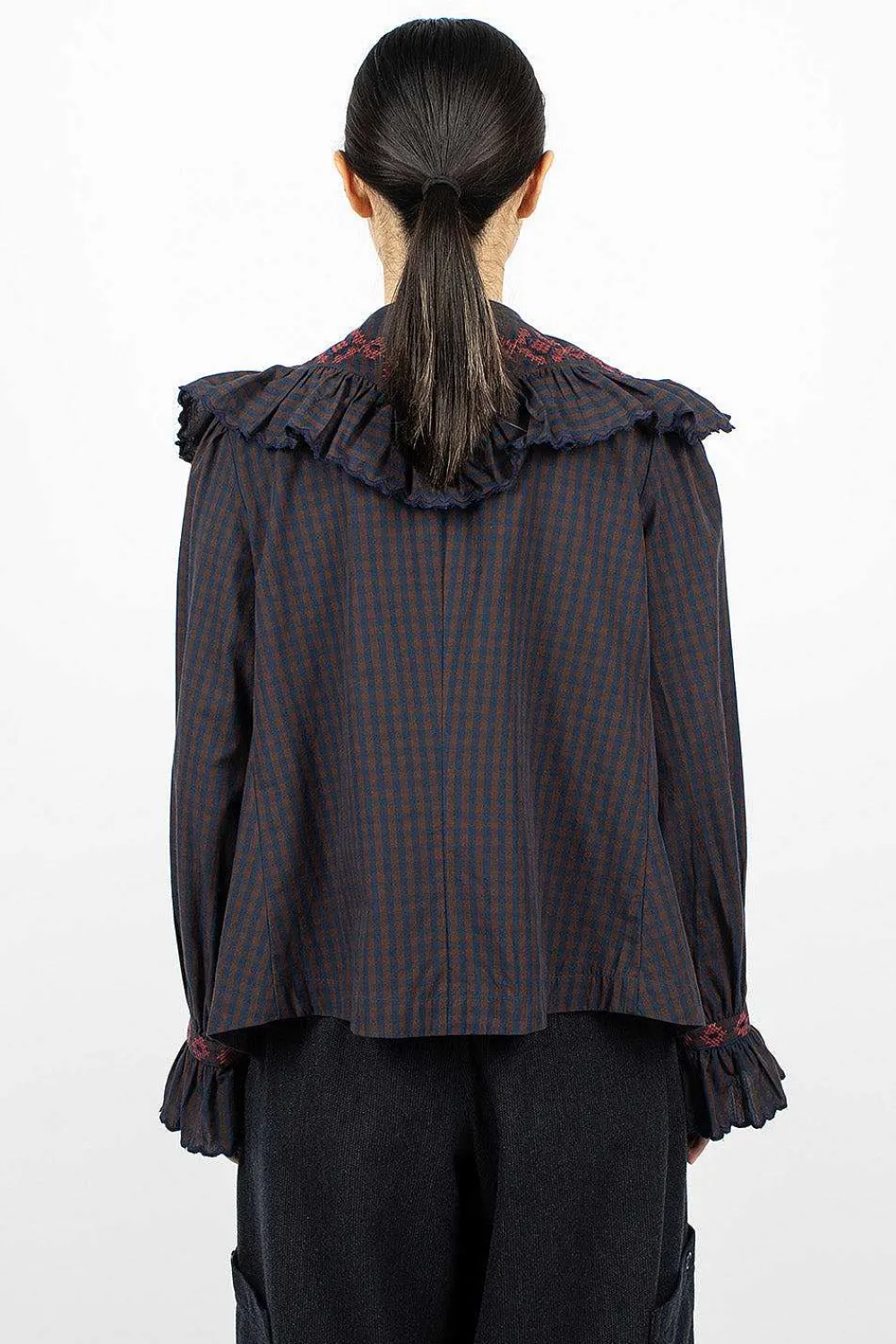 YMC Blossom Gingham Shirt Navy/Brown| Shirts