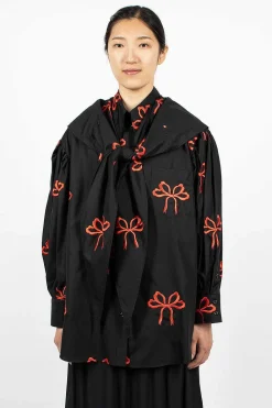 Simone Rocha Bow Embroidered Shirt Black/Red| Shirts