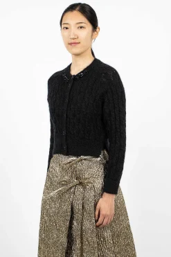 Simone Rocha Cable Knit Cardigan Black| Knitwear