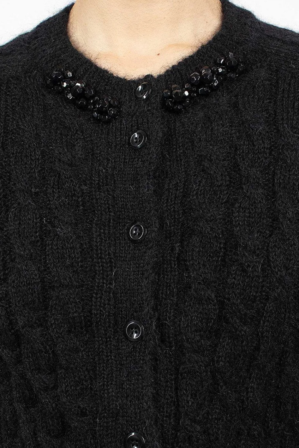 Simone Rocha Cable Knit Cardigan Black| Knitwear