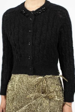 Simone Rocha Cable Knit Cardigan Black| Knitwear