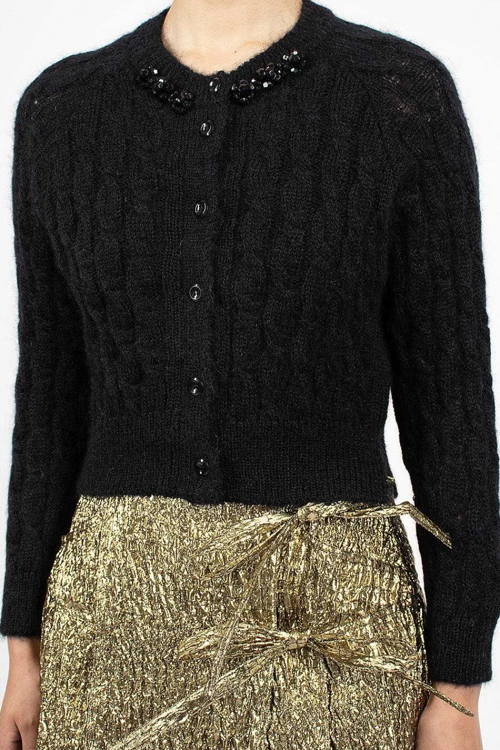 Simone Rocha Cable Knit Cardigan Black| Knitwear