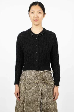 Simone Rocha Cable Knit Cardigan Black| Outerwear