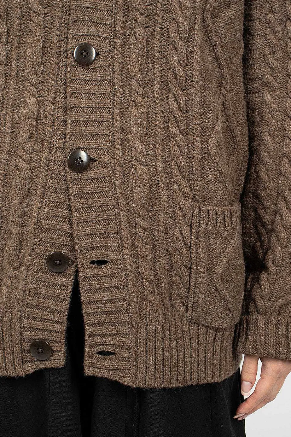 Kapital Cable Knit Cardigan Moca Brown| Knitwear