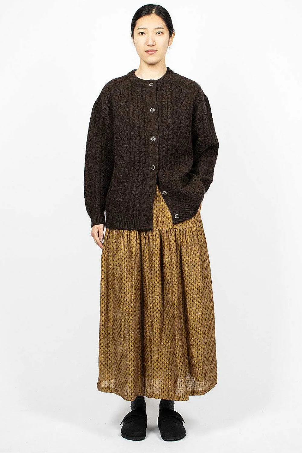 Ichi Antiquités Cable 2Way Cardigan Brown| Knitwear