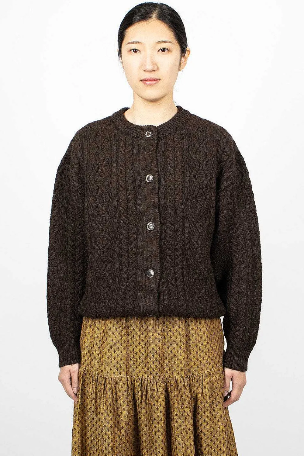 Ichi Antiquités Cable 2Way Cardigan Brown| Outerwear