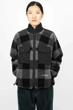 and wander Check Boa Jacket Grey| Outerwear
