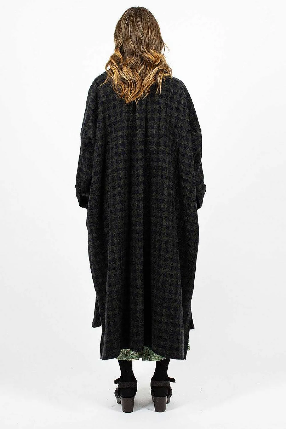 Daniela Gregis Check Wool Coat Blue Green| Outerwear