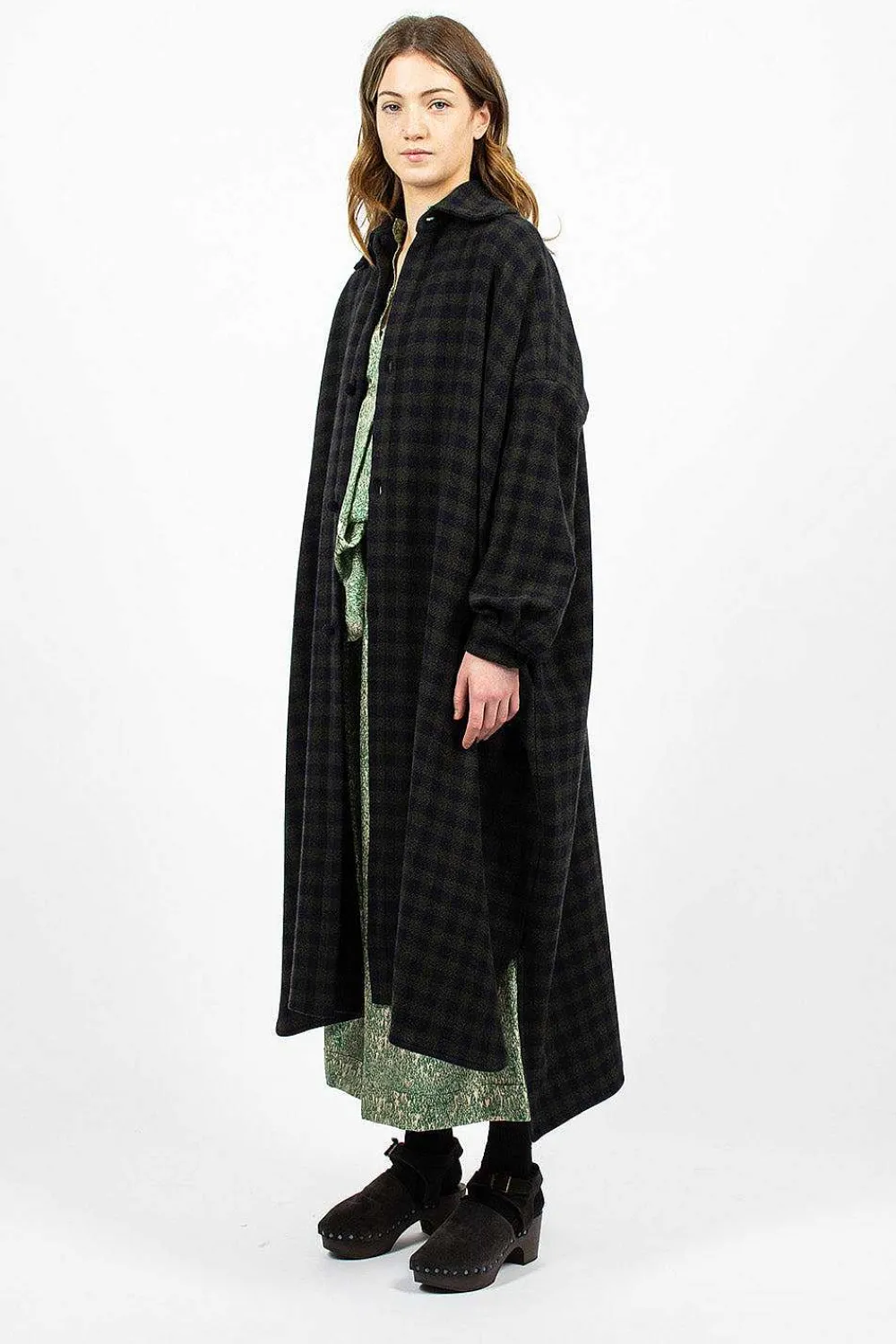 Daniela Gregis Check Wool Coat Blue Green| Outerwear