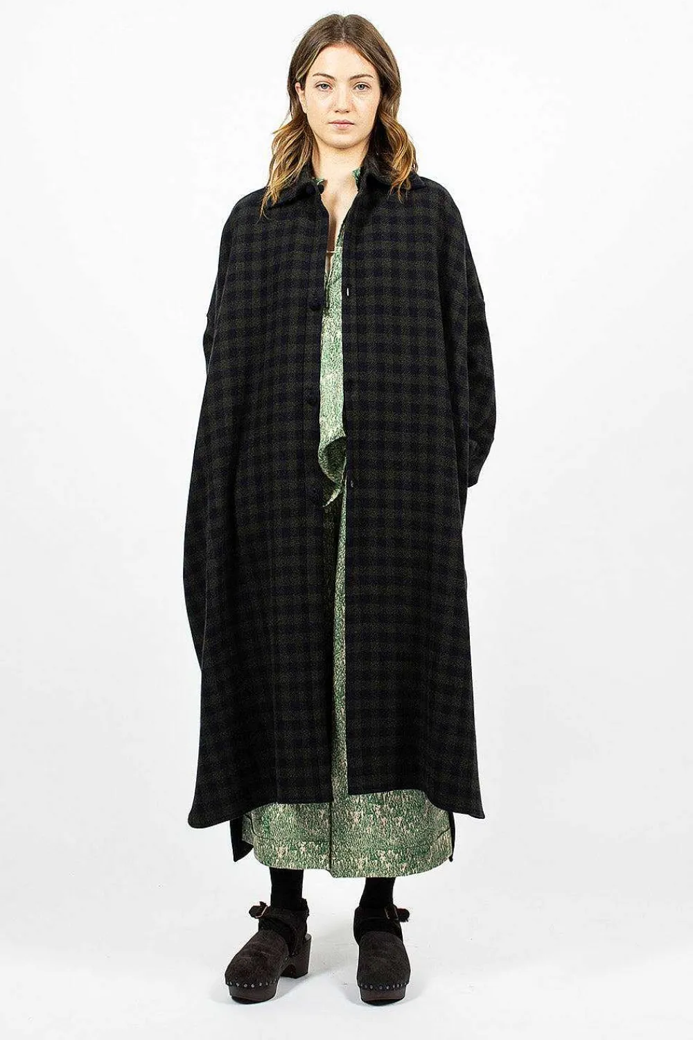 Daniela Gregis Check Wool Coat Blue Green| Outerwear