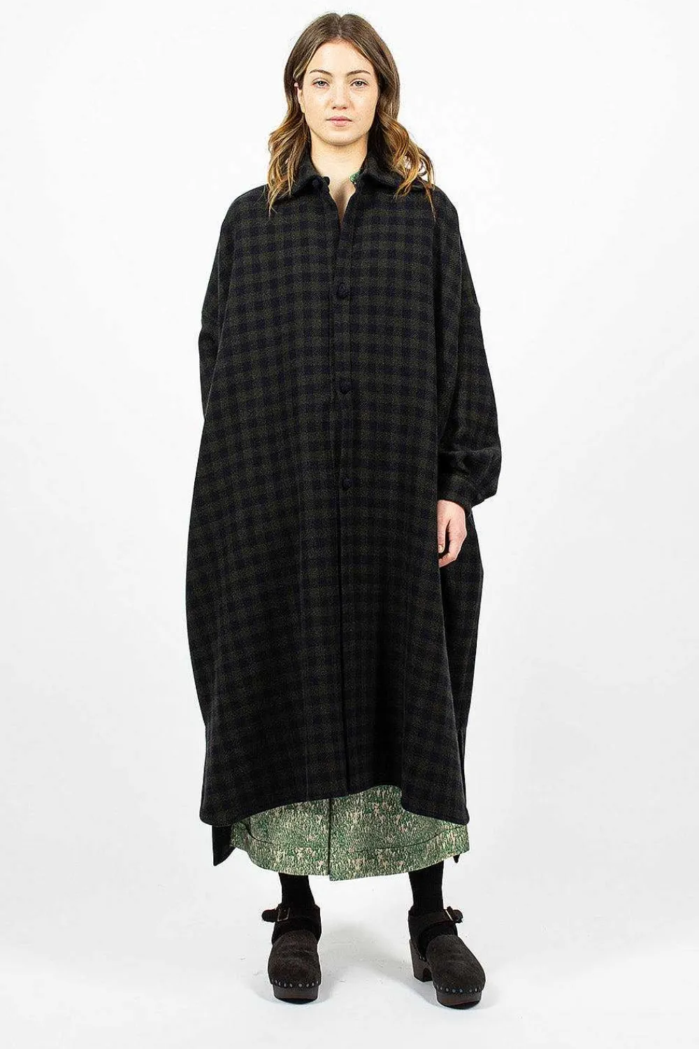 Daniela Gregis Check Wool Coat Blue Green| Outerwear
