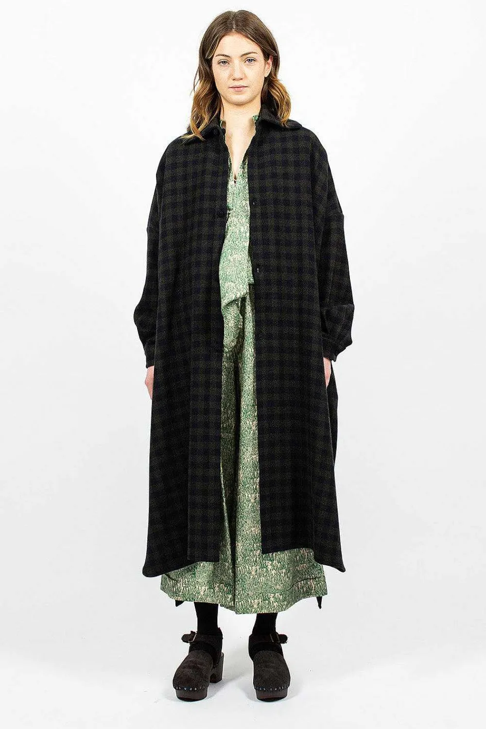 Daniela Gregis Check Wool Coat Blue Green| Outerwear