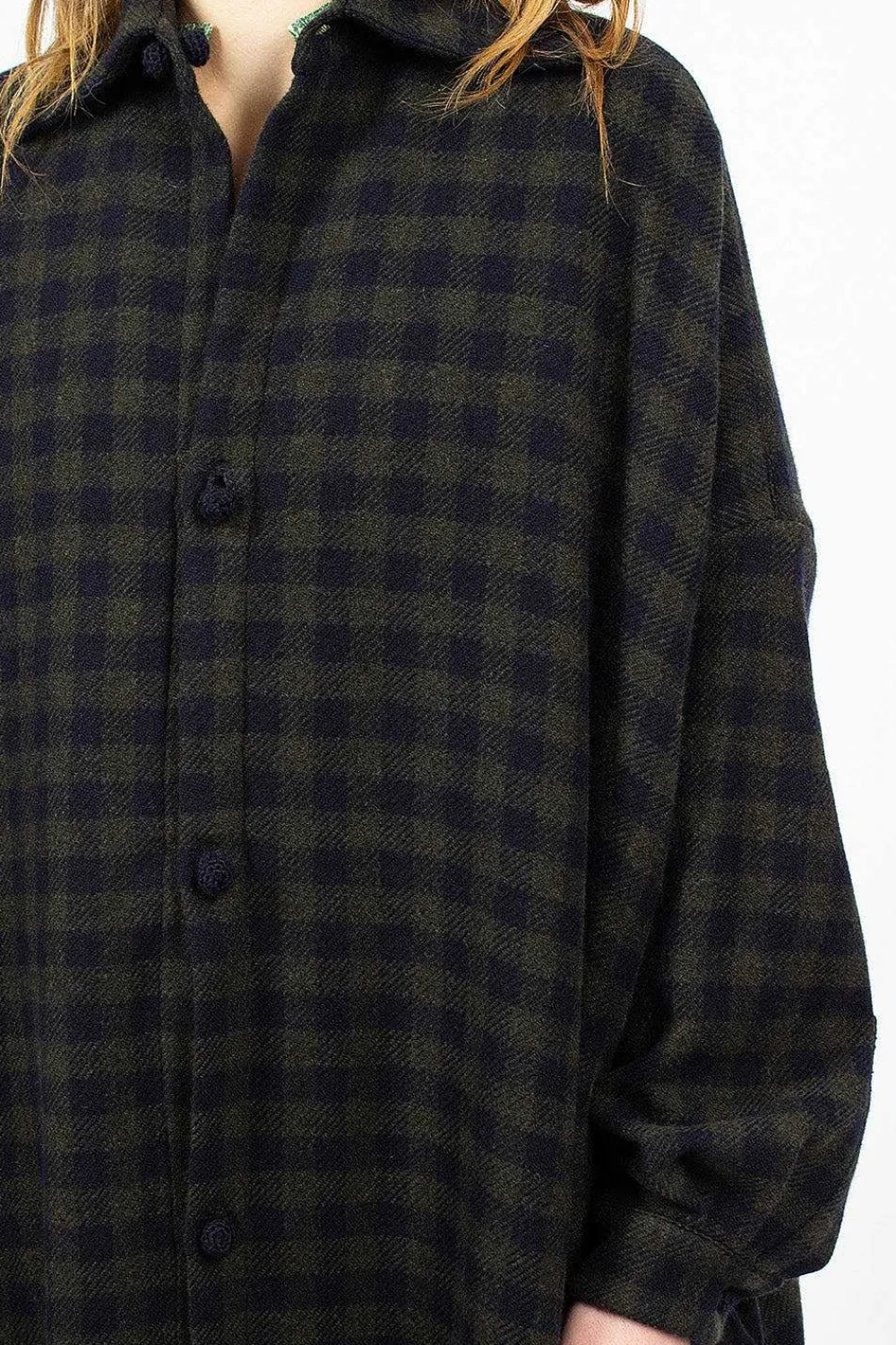 Daniela Gregis Check Wool Coat Blue Green| Outerwear