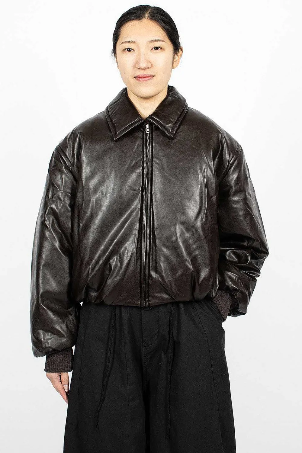 Acne Studios Coated Bomber Jacket Dark Brown| Outerwear