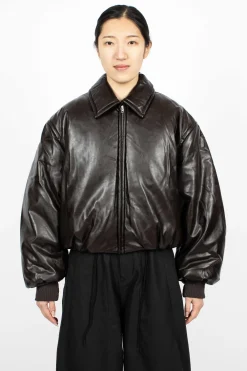 Acne Studios Coated Bomber Jacket Dark Brown| Outerwear