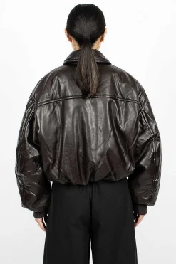 Acne Studios Coated Bomber Jacket Dark Brown| Outerwear