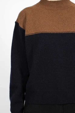 Margaret Howell Colourblock Jumper Tobacco/Navy| Knitwear