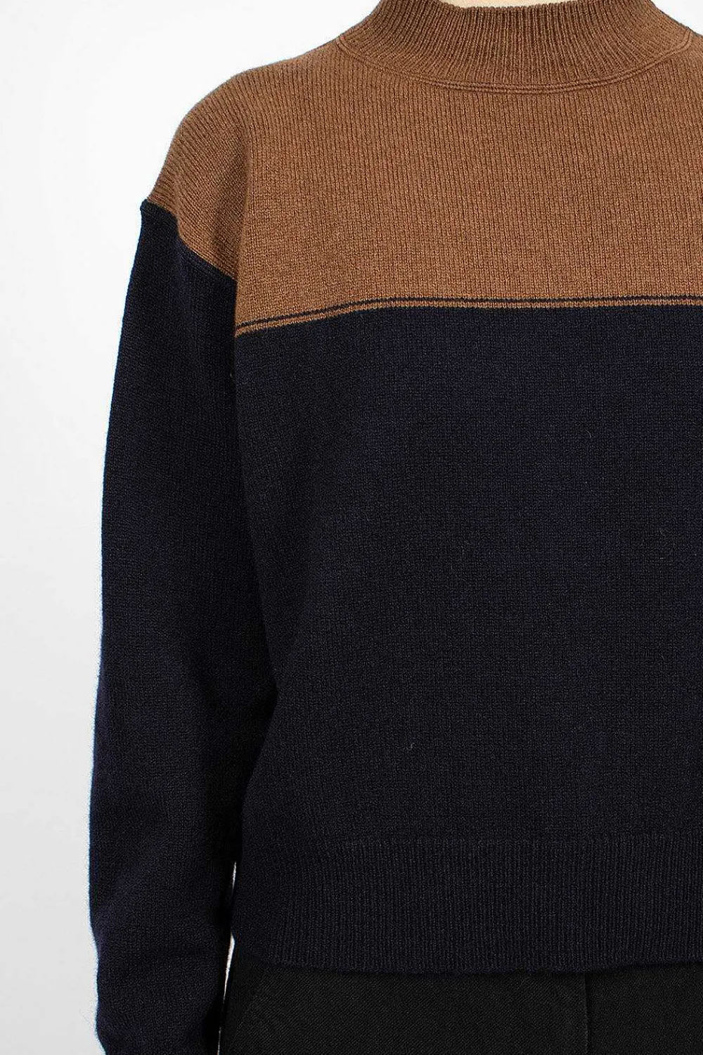 Margaret Howell Colourblock Jumper Tobacco/Navy| Knitwear