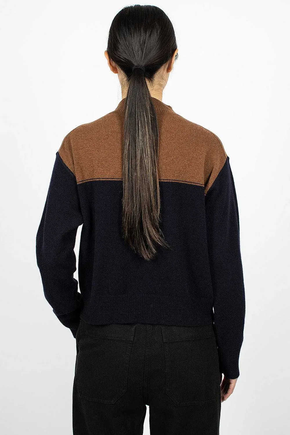 Margaret Howell Colourblock Jumper Tobacco/Navy| Knitwear