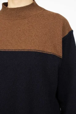Margaret Howell Colourblock Jumper Tobacco/Navy| Knitwear