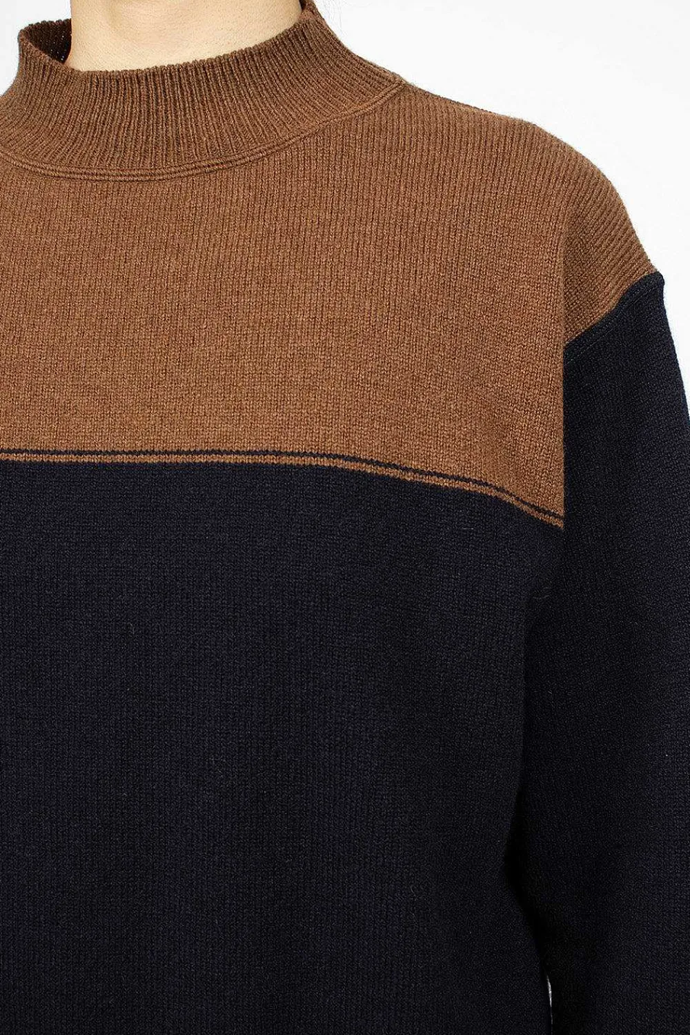 Margaret Howell Colourblock Jumper Tobacco/Navy| Knitwear