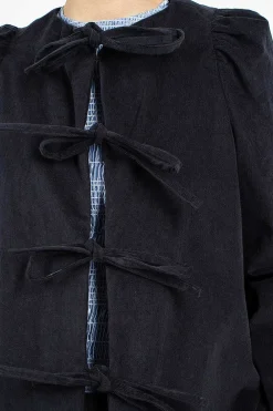 Eleph Cord Bow Shirt Navy| Tops