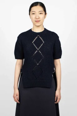 Moncler Cotton Knit Top Navy| Tops
