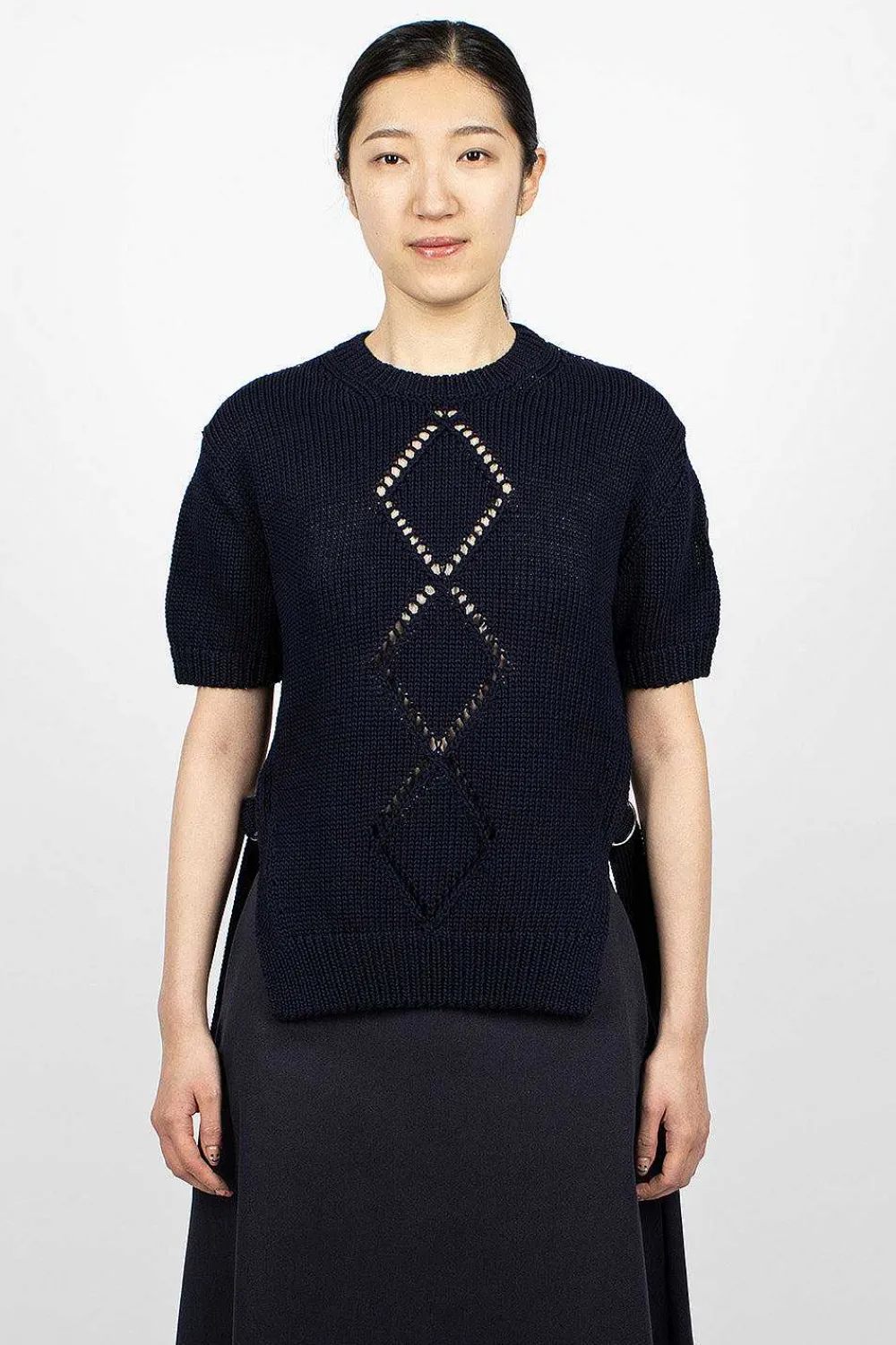 Moncler Cotton Knit Top Navy| Tops
