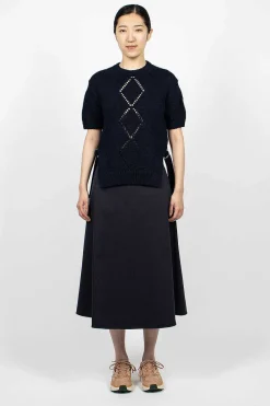 Moncler Cotton Knit Top Navy| Tops