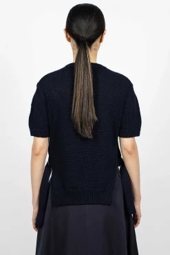 Moncler Cotton Knit Top Navy| Knitwear