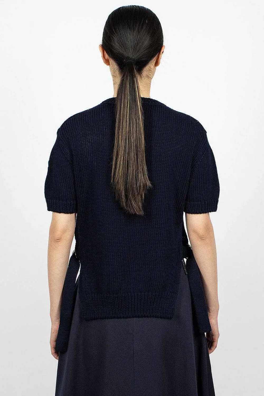 Moncler Cotton Knit Top Navy| Knitwear
