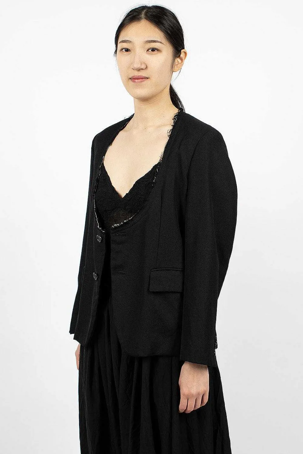 Comme Des Garçons Comme Des Garçons Cut-Off Collar Wool Jacket Black| Outerwear