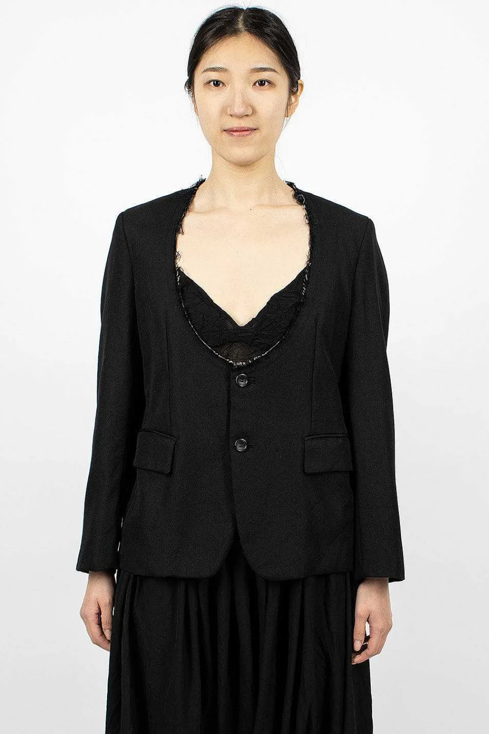 Comme Des Garçons Comme Des Garçons Cut-Off Collar Wool Jacket Black| Outerwear