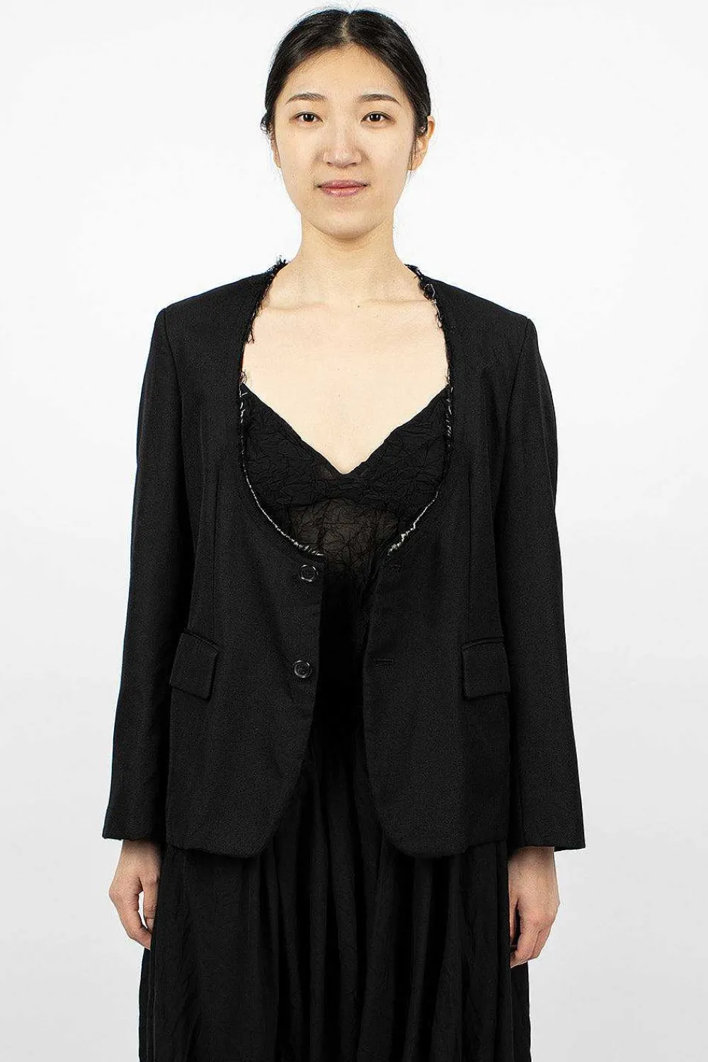 Comme Des Garçons Comme Des Garçons Cut-Off Collar Wool Jacket Black| Outerwear