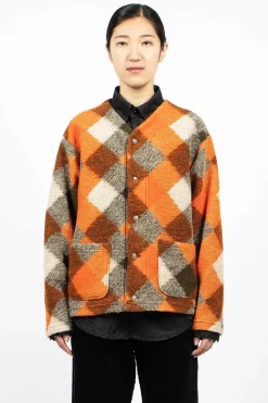 Engineered Garments FWK Diamond Knit Cardigan Orange/Olive| Knitwear