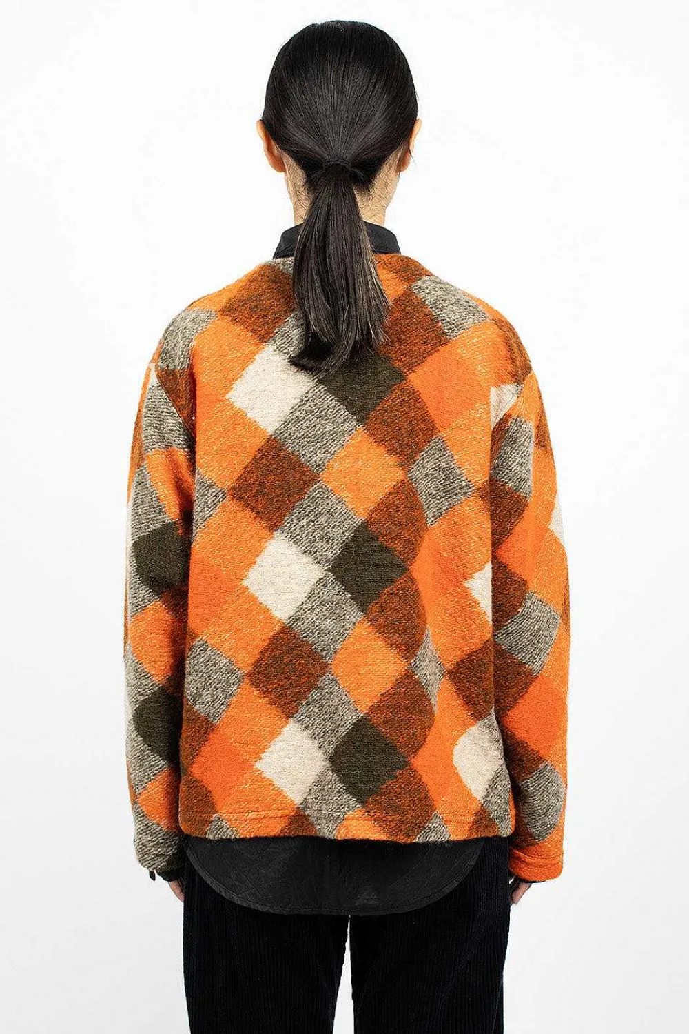 Engineered Garments FWK Diamond Knit Cardigan Orange/Olive| Knitwear